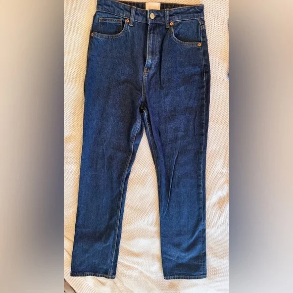 REFORMATION Jax Stretch High Rise Straight Jeans Dark Blue - Picture 10 of 16